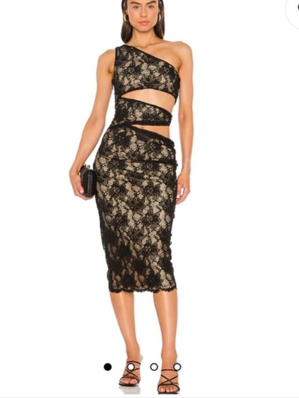 NBD + REVOLVE LACE NUDE CUT MIDI DRESS ONE SHOULDER IN BLACK SIZE XSMALL